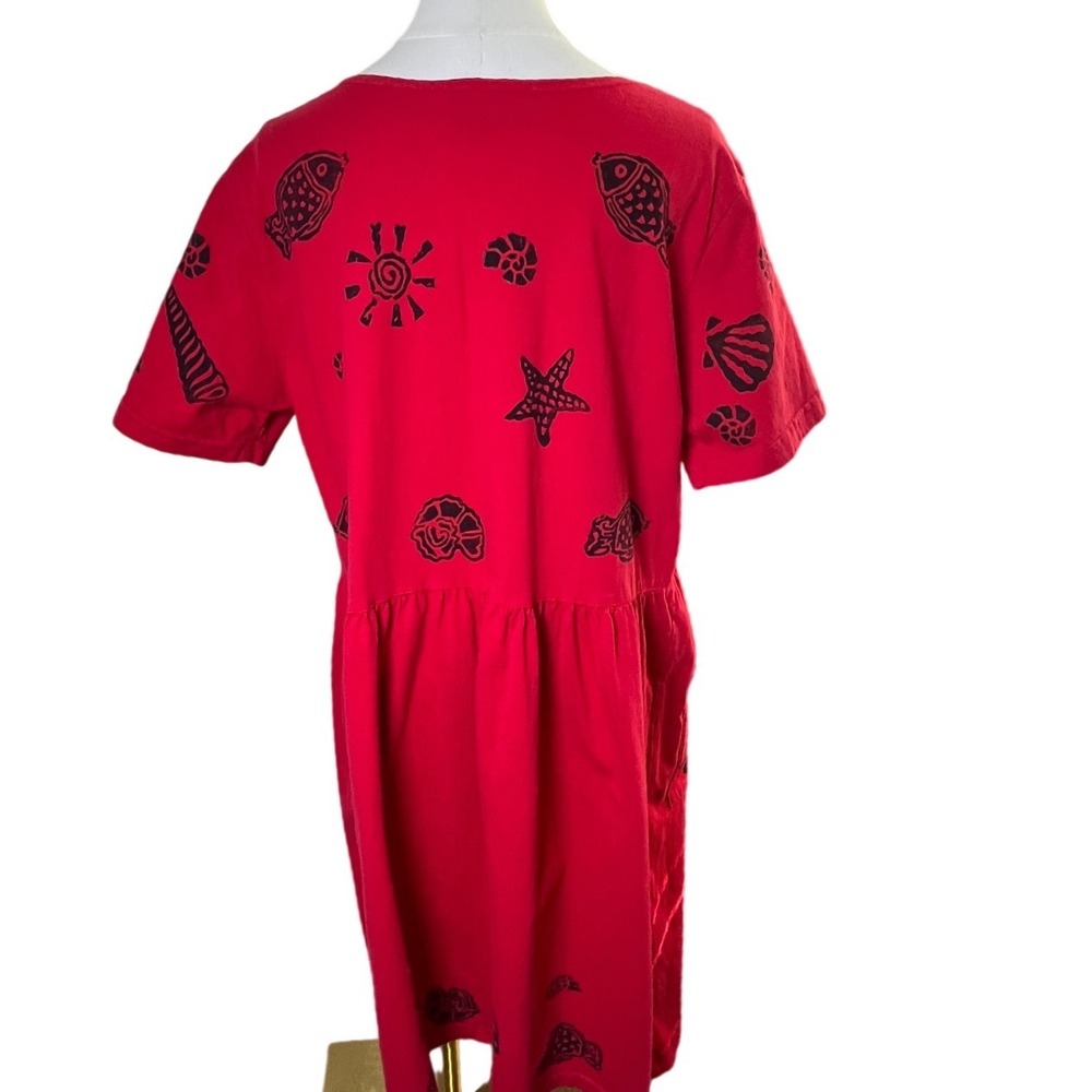 Viva City Red Cotton Beach Nautical Print Casual Dress‎ Pockets Size L - Picture 10 of 10